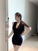 Women's Summer V-Neck Knit Vest Dress – Sexy, Figure-Hugging, Waist-Cinched Short Skirt
