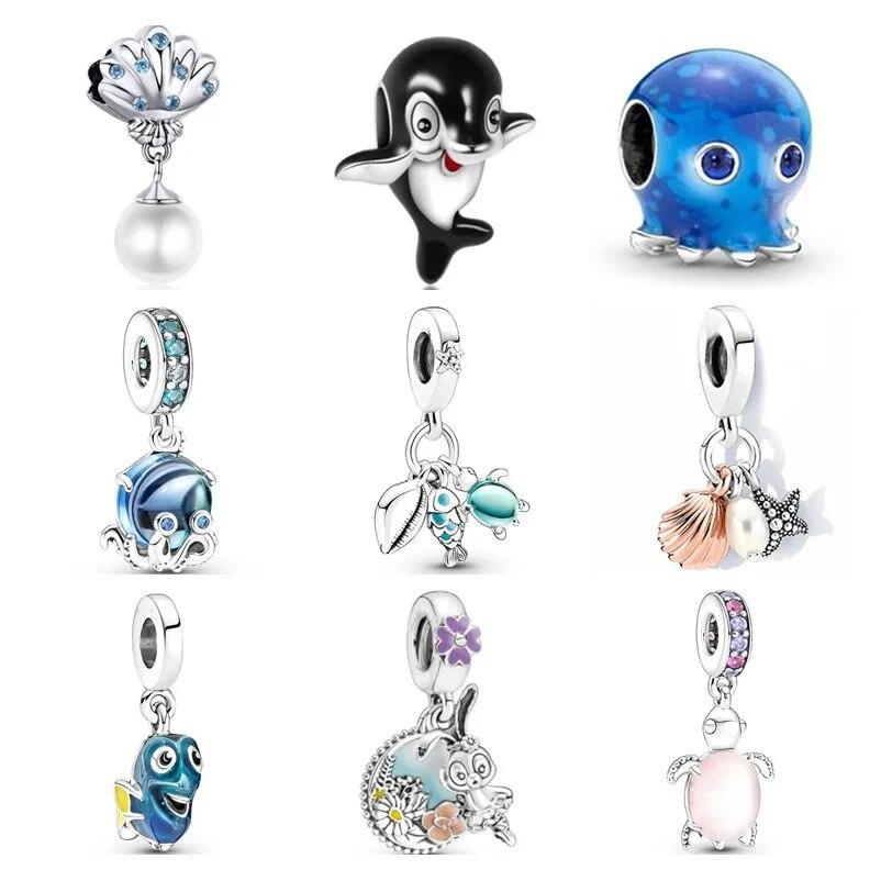 

Европейский шарм серии Ocean, камбала, осьминог, кролик, подходит для оригинального браслета Pandora, женские ювелирные изделия своими руками