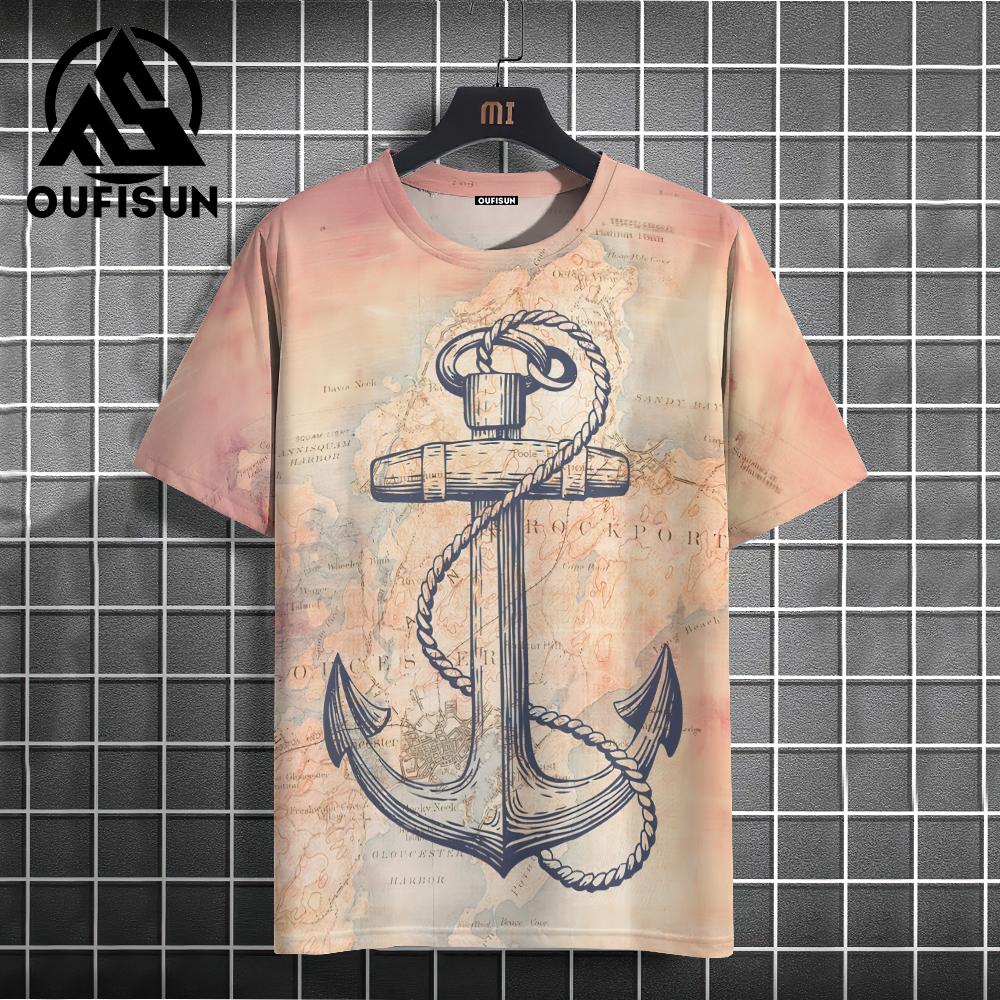 Men's T Shirt Ship Anchor Print Summer Casual Short Sleeve 3d T Shirts Streetwear O Neck Pullover Oversized Male Clothing