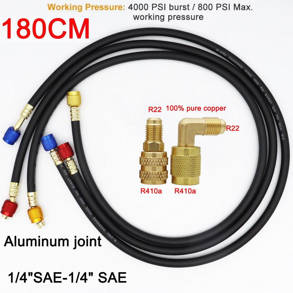 Rubber Material R410A 1/4'' SAE  Charging Hose Set HVAC Air Condition Refrigerant Charging Hoses 4000psi burst/800psi Max