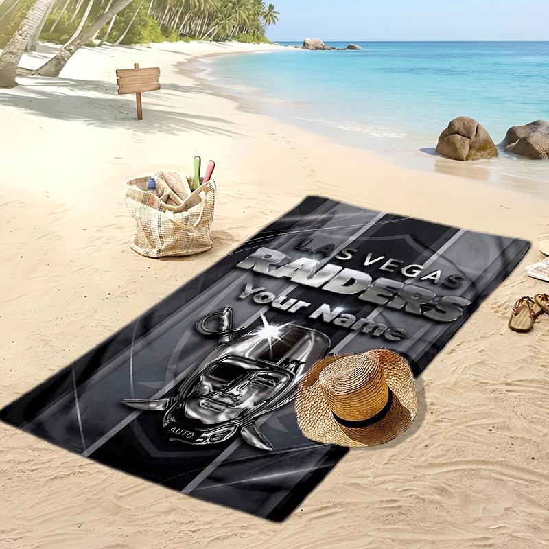 Las Vegas Raiders Custom Beach Towel, Print Your Name Text Lightweight Absorbent Towel for Swimming Travel