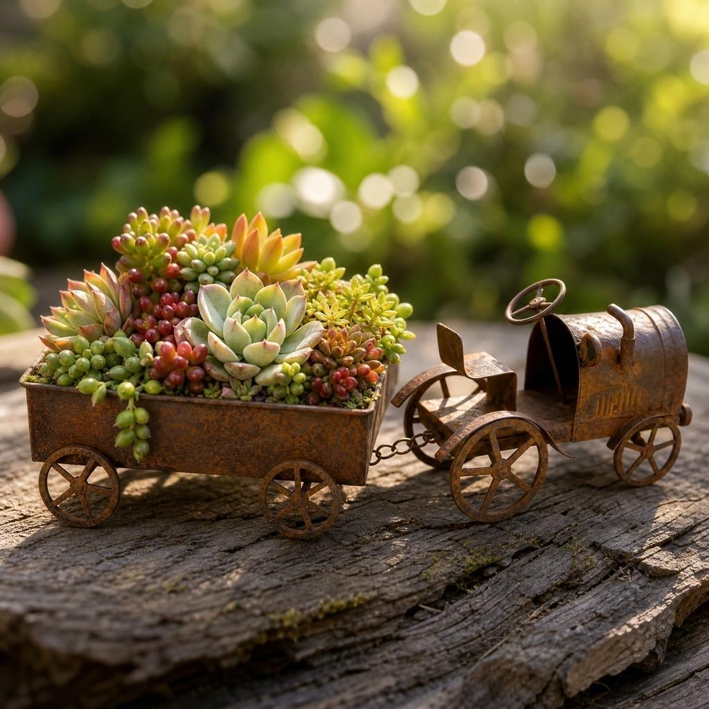 Rustic Tractor Planter Garden Decoration Outdoor Metal Flower Pot with Wagon Trailer for Patio Lawn Yard Display