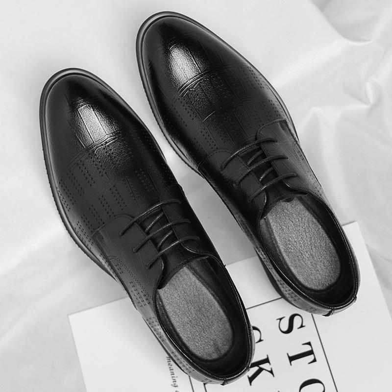 Fashion 2025 Summer Business Formal Leather Dress Shoes for Men Perforated Casual Men's Height-increasing Groom Wedding Shoes