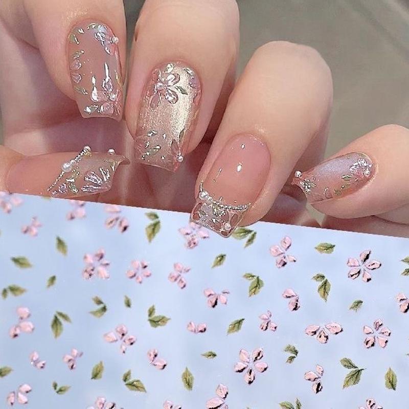 2Pcs Bronzing Flower Leaf Nail Stickers 3D Self-Adhesive Flower Nail Decals Floral Nail Designs Petal Leaves Nail Supplies
