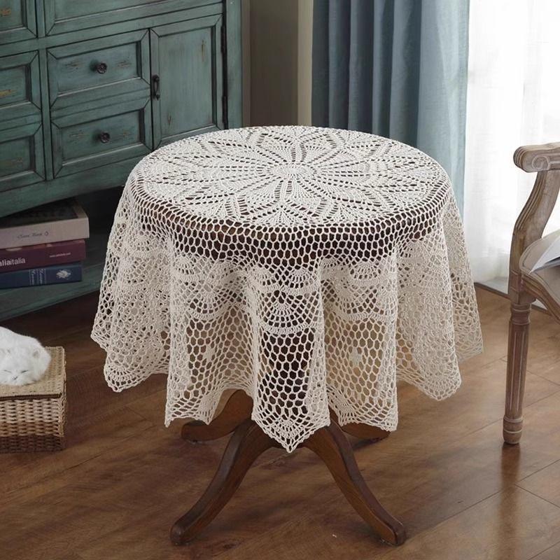 Handgemaakte Haakwerk Kant Ronde Tafelkleed Antislip Slijtvast TV Afdekking Stofdicht Mat Huisdecoratie 85cm Diameter cloth