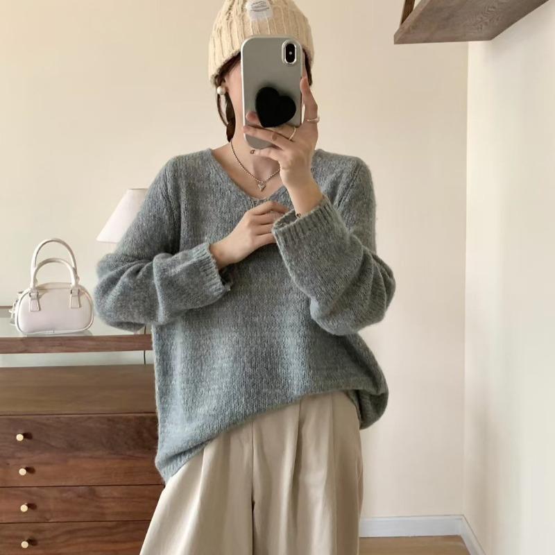 Autumn and winter new mohair thin gentle soft waxy knitted sweater top loose sweater pullover woman