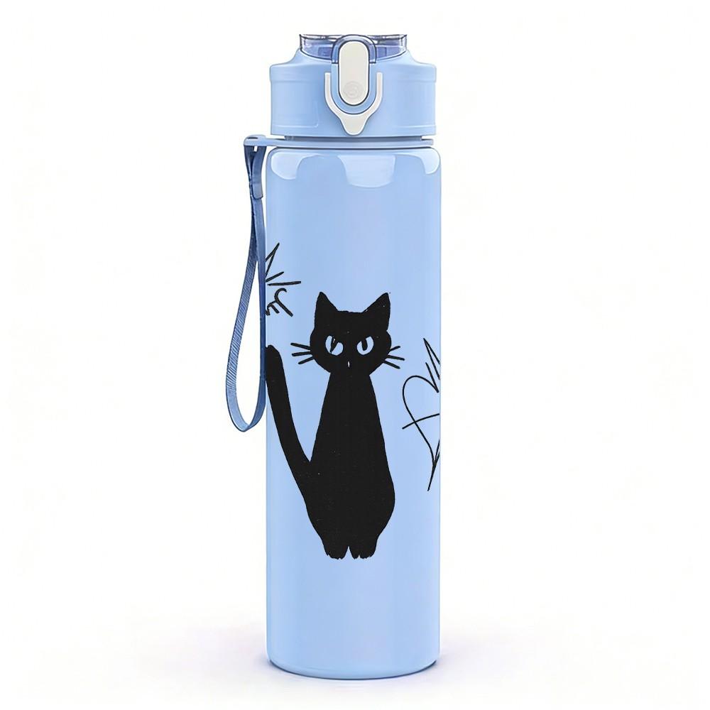 1PC Black Cat Star Doodle Art 750ml Color Plastic Sports Water Bottle Leakproof Flip Straw Lid Suitable for Sports Office Home Use