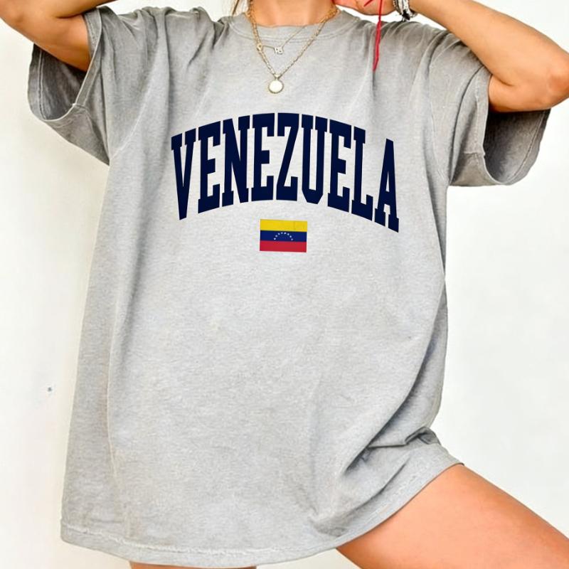 Zniszczona Wenezuela Koszulka Unisex Styl Vintage Varsity Grafika z Flagą Wenezueli T-shirt z Nadrukiem Prezenty z Ameryki Łacińskiej Top