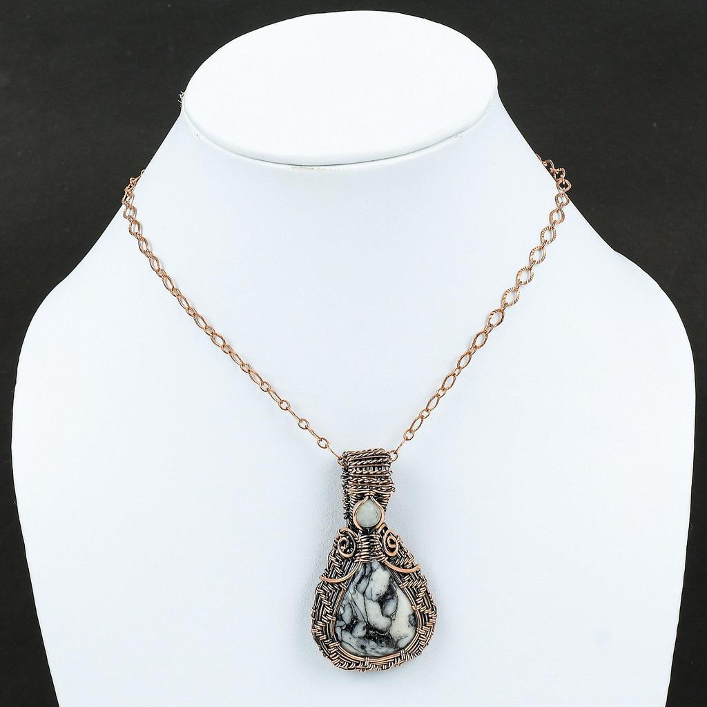 Pinolith Jasper Pendant Copper Wire Wrapped Gemstone Pendant Handmade Designer Pendant Rainbow Moonstone Jewelry Gift For Her Copper Jewelry