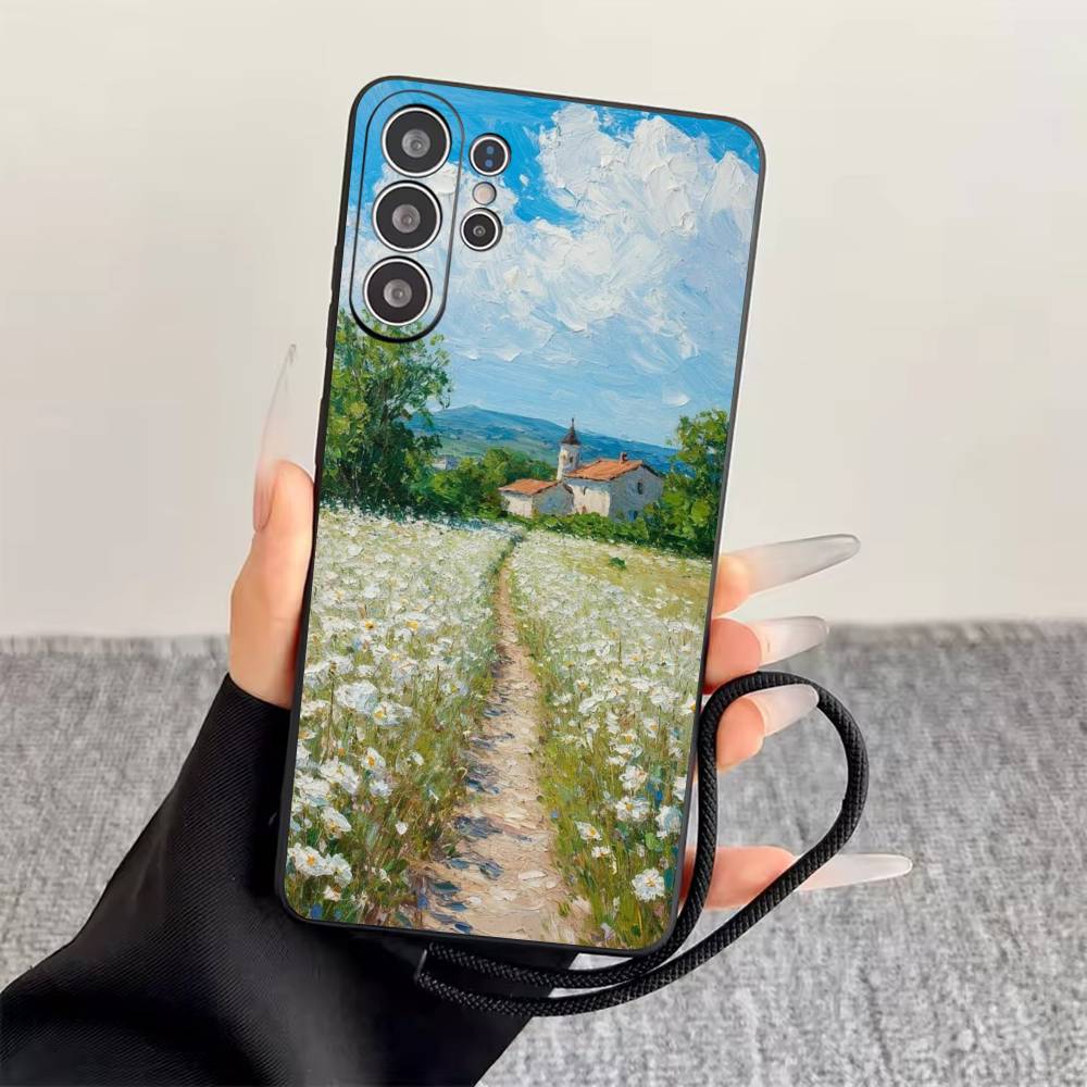 Landscape oil painting Phone Case For Samsung S25,S24,S21,S22,S23,S30,Ultra,S20,Plus,Fe,Lite,Note,10,Black Cover