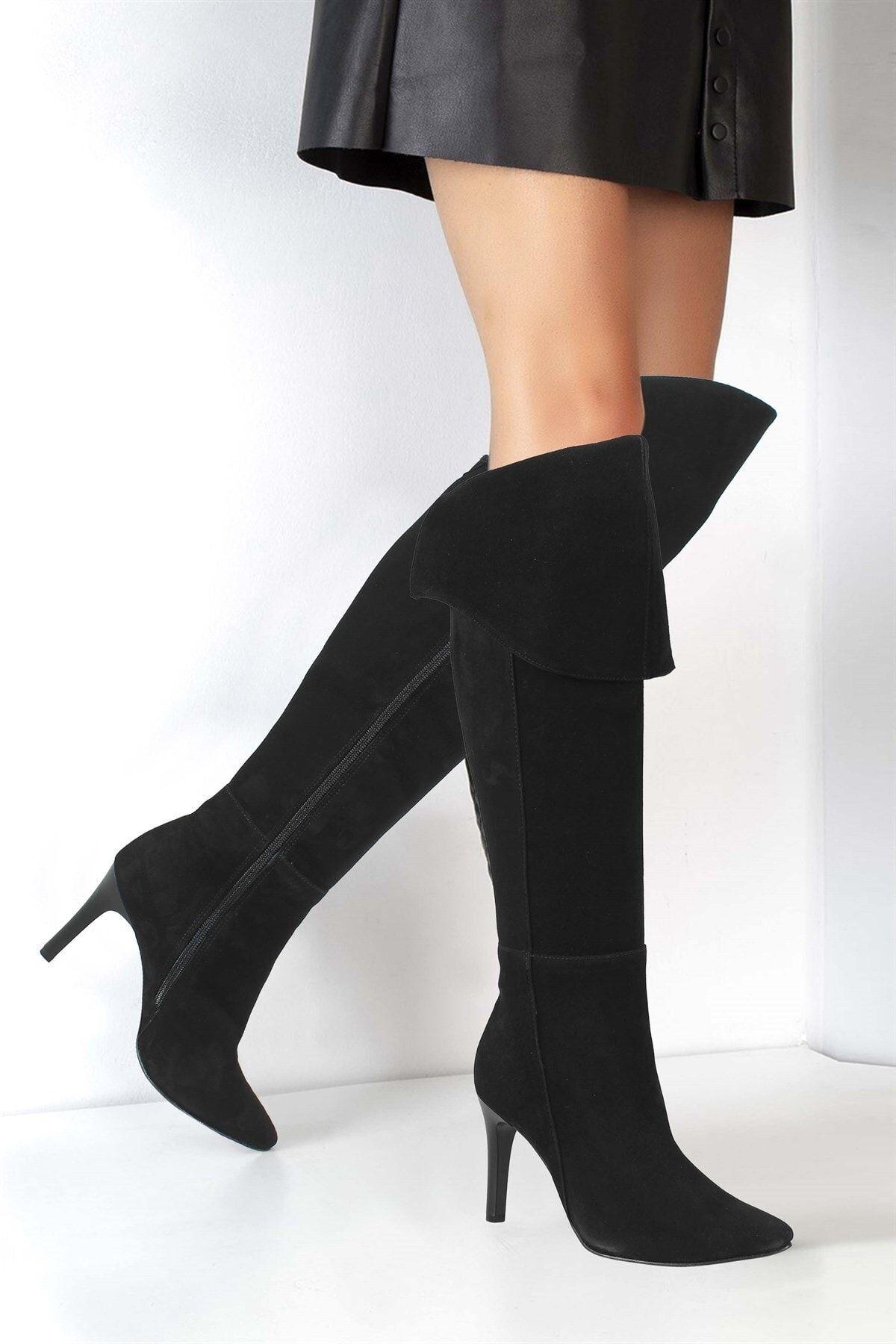 

Women Modern Stylish Fashion Boots Boots Faux Leather Suede Genuine Black Suede Over The Knee Stiletto Boots 35