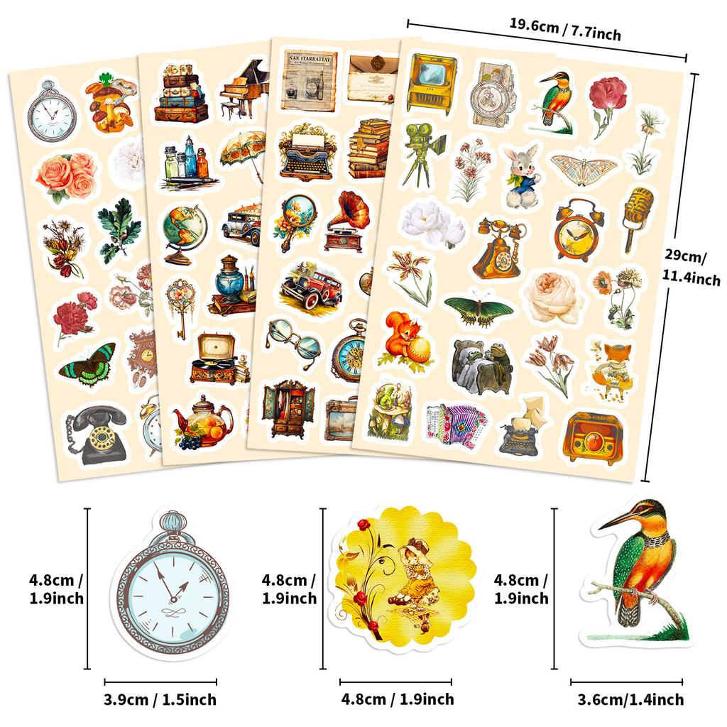 100 Stickers for Retro Stickers European and American Nostalgic Retro Objects Literary Patterns Stickers Stickers 4 Pictures
