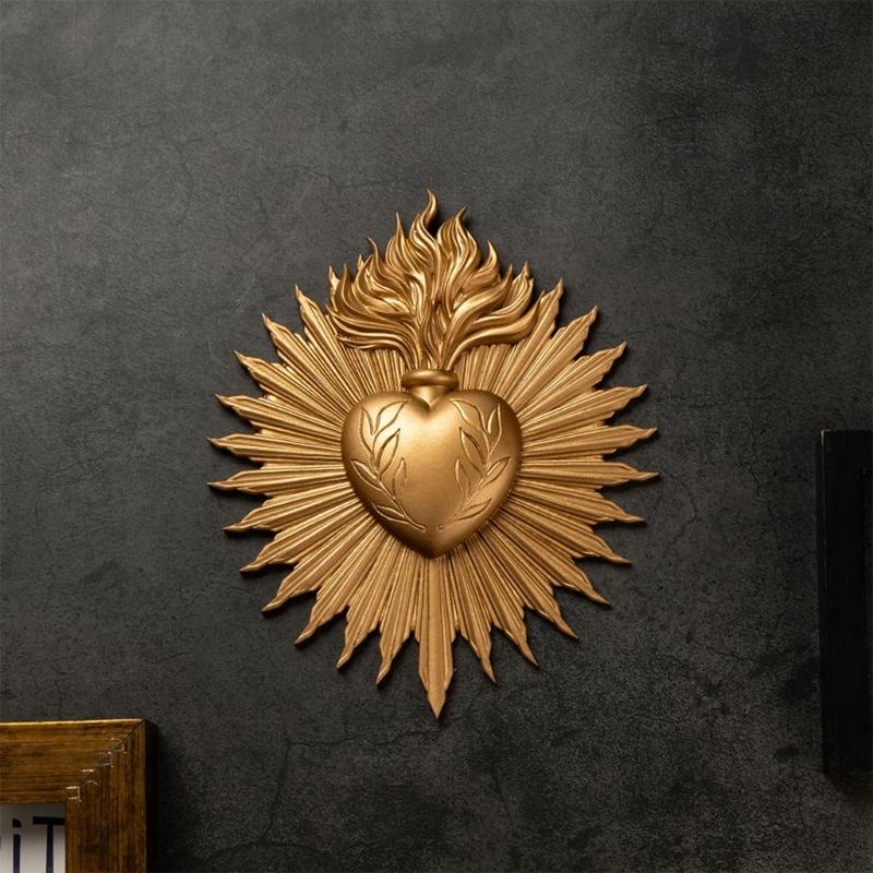 Elegant Gothic Sacred Hearts Wall Hanging Plaque Resin Cardiac Sculpture Ornament Perfect for Home Office Decors Gift