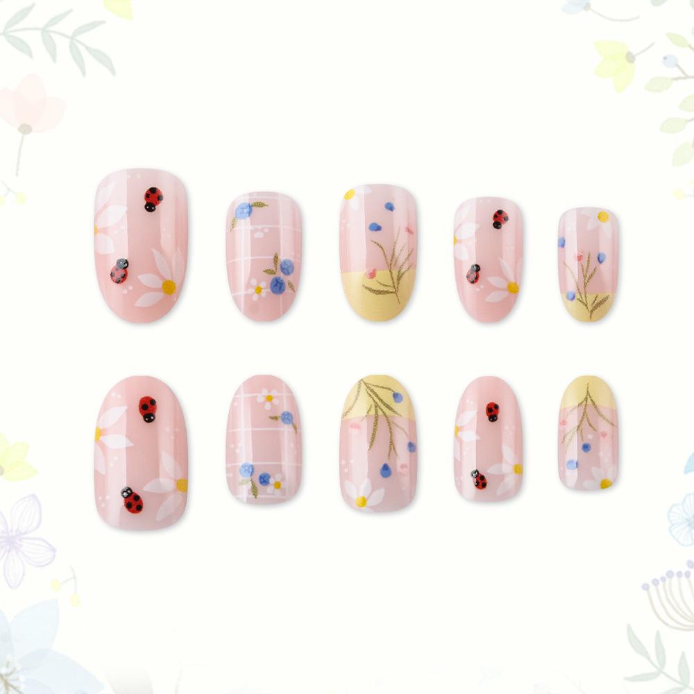 24-Piece Fresh Spring Floral Oval Nails - Medium Length False Fingernails