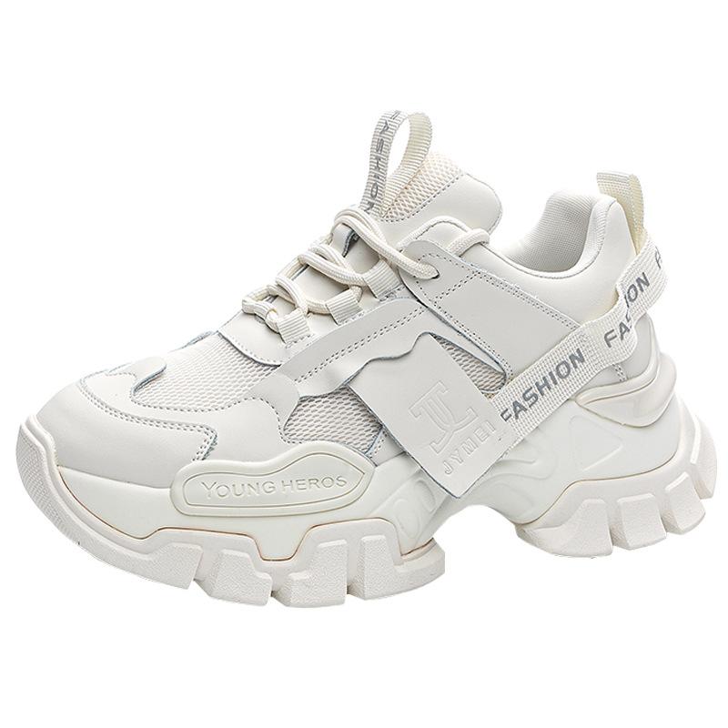 Sneakers women's leather suction film sole new spring platform shoes heightened versatile niche fashion dad shoes