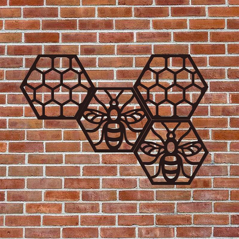 4Pcs Hexagonal Honeycomb Decorated Wooden Crafts For Home Walls Courtyard Decorations Hollowed Out Pendants