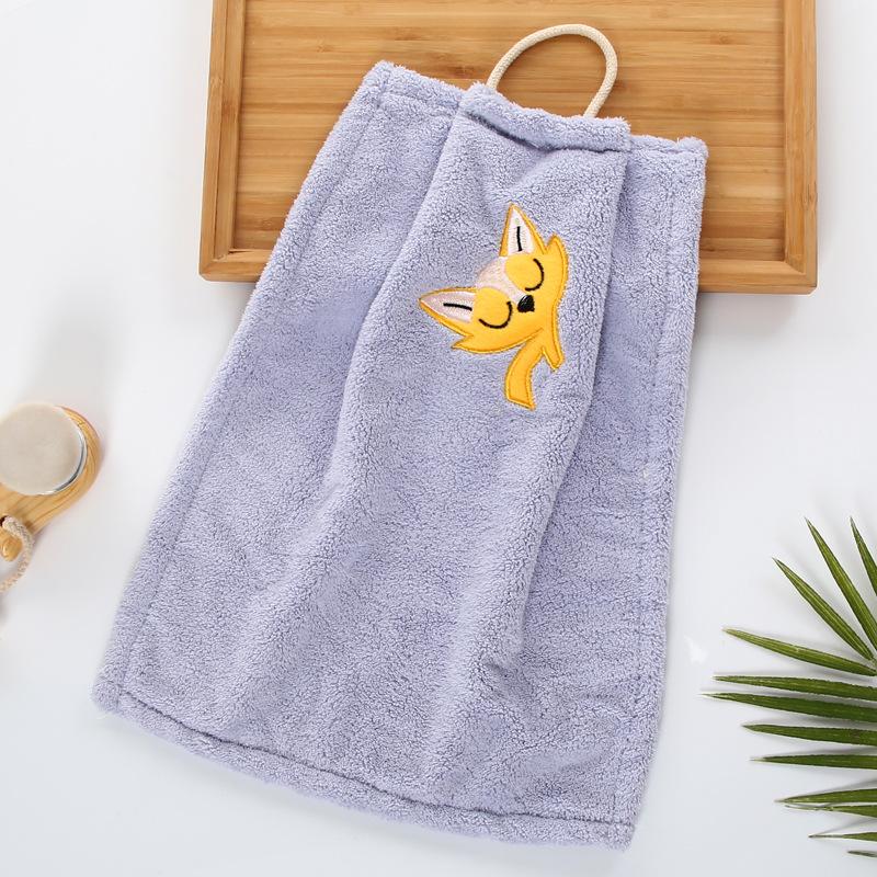 High Density Coral Velvet Cartoon Embroidery Hanging Towel Kitchen Cloth Handkerchief Absorbent Towel