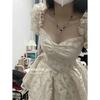 Spring and Summer New Jacquard Doll Skirt Bubble Sleeve Dress Retro Style Sweet Splicing Square Neck Princess Dress
