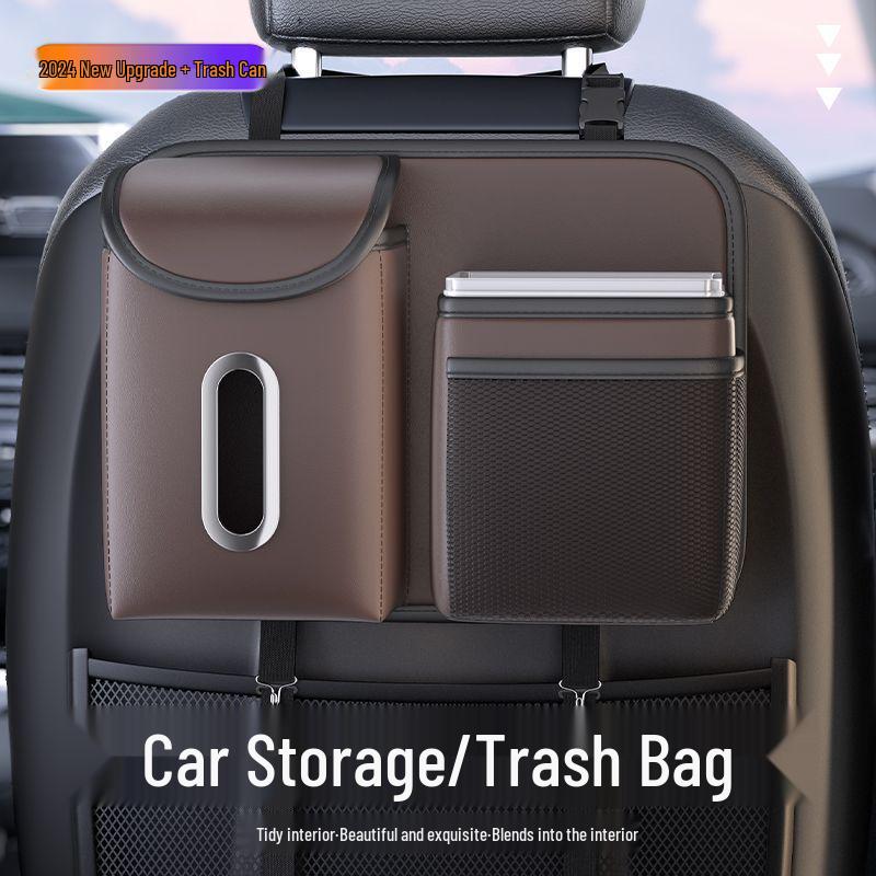 Car Hanging Trash Can and Storage Bag with Tissue Box Holder