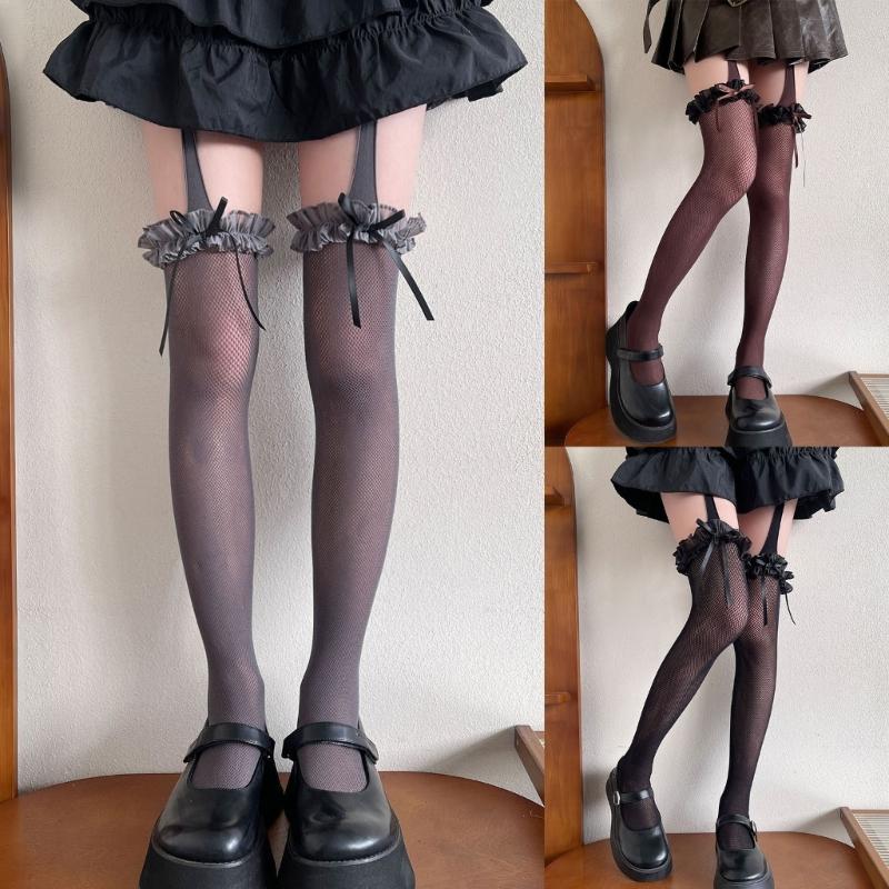 Fishnet Lace Thigh High Stockings For Women Comfortable Cotton Stretchable Socks Elegant Pantyhose Fashion Legwear