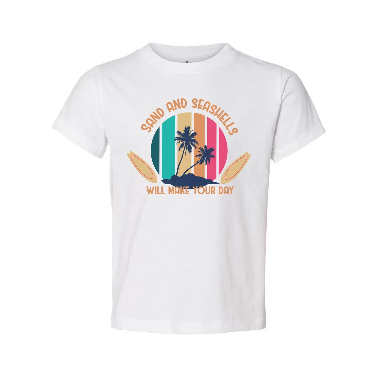 

Sand And Seashells Will Make Your Day Palm Trees Beach Graphic Tee For Summer Ca 4XL