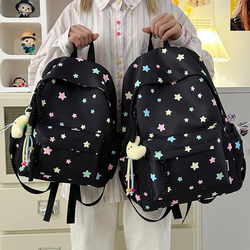 College Style Schoolbag Junior High School Girls Girl Heart Stars Large Capacity Simple Versatile High Value Backpack Tide