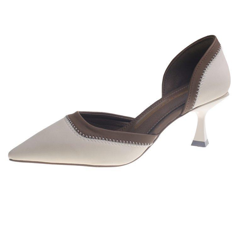 

Fashion New Elegant Summer High Heels Pointed Women s Sandals Daily Casual Fine Heels Color blocked Elegant Single Shoes 34 грязно-белый