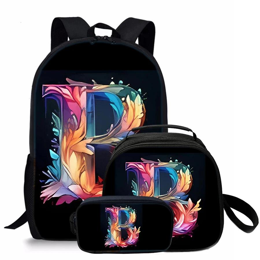 3 Pcs Set Letter Round Lunch Bags ,Pencil Bags ,School Bags For Boy/Girls Best Gifts 2D Flat Cartoon Backpack For Children