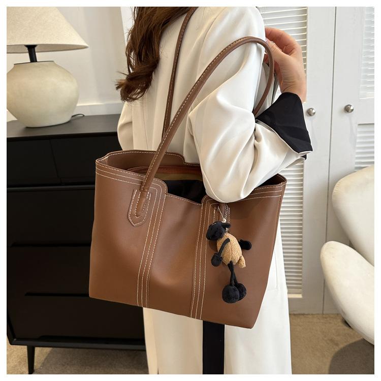 Korean Style Minimalist Bucket Bag Women Faux Leather Tote Shoulder Handbag Large Capacity Commuter Purse