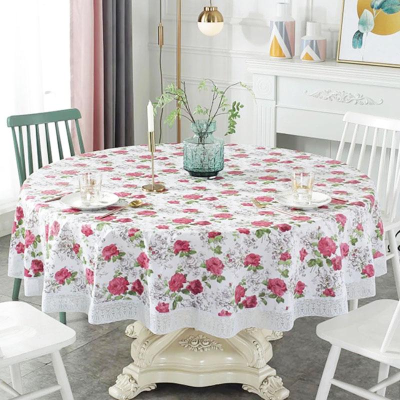 1PC Picnic Blanket Lace Table Nappe Party Decor Table Cover Oil-proof Tablecloth Round PVC Printing Mantel Mesa Waterproof