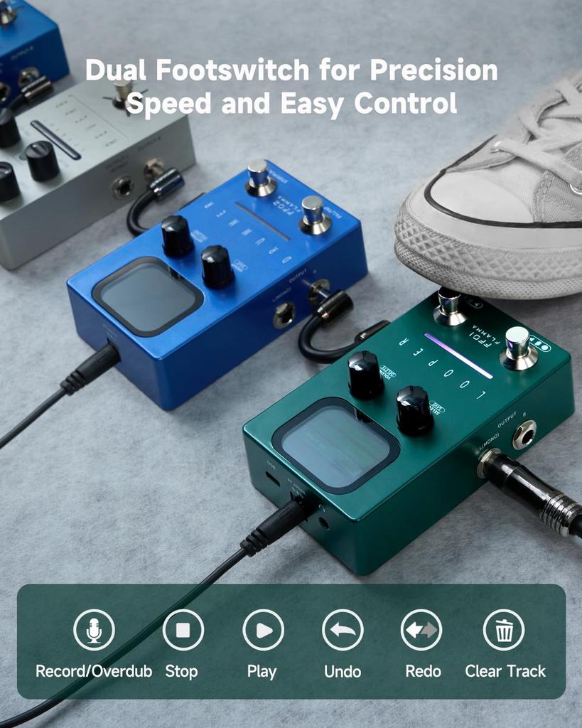 FLAMMA Looper Guitar FF01 Looper Pedal 40 160 minutes loop stereo looper with electric fade USB data management Pedal, – slots, time, screen,