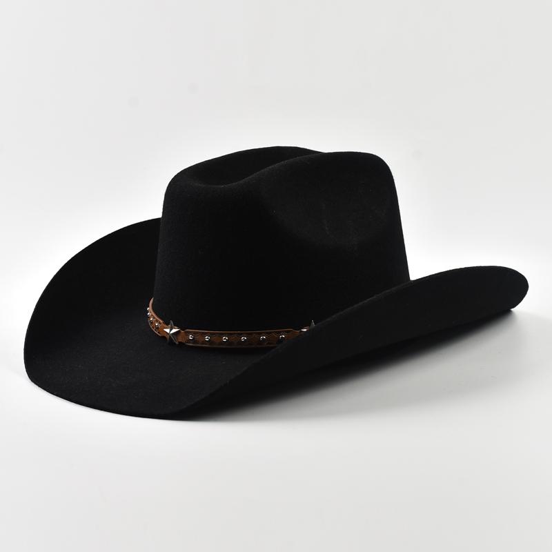 

100% Wool Western Cowboy Hat Vintage Curved-brimmed Felt Fedora Hat Men s Gentleman Cowgirl Jazz Hat Sombrero Hombre 61 чорний