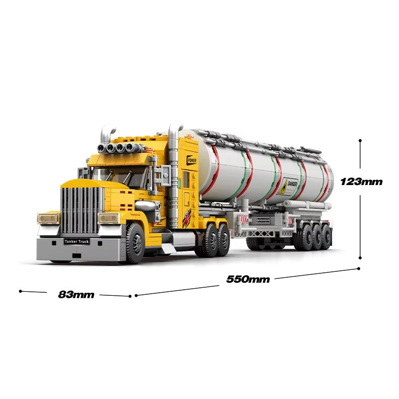 Reobrix 841 Technical Oil Tanker Trailer Building Blocks American Conventional Truck Model Bricks Desktop Display Toys Boys Gift