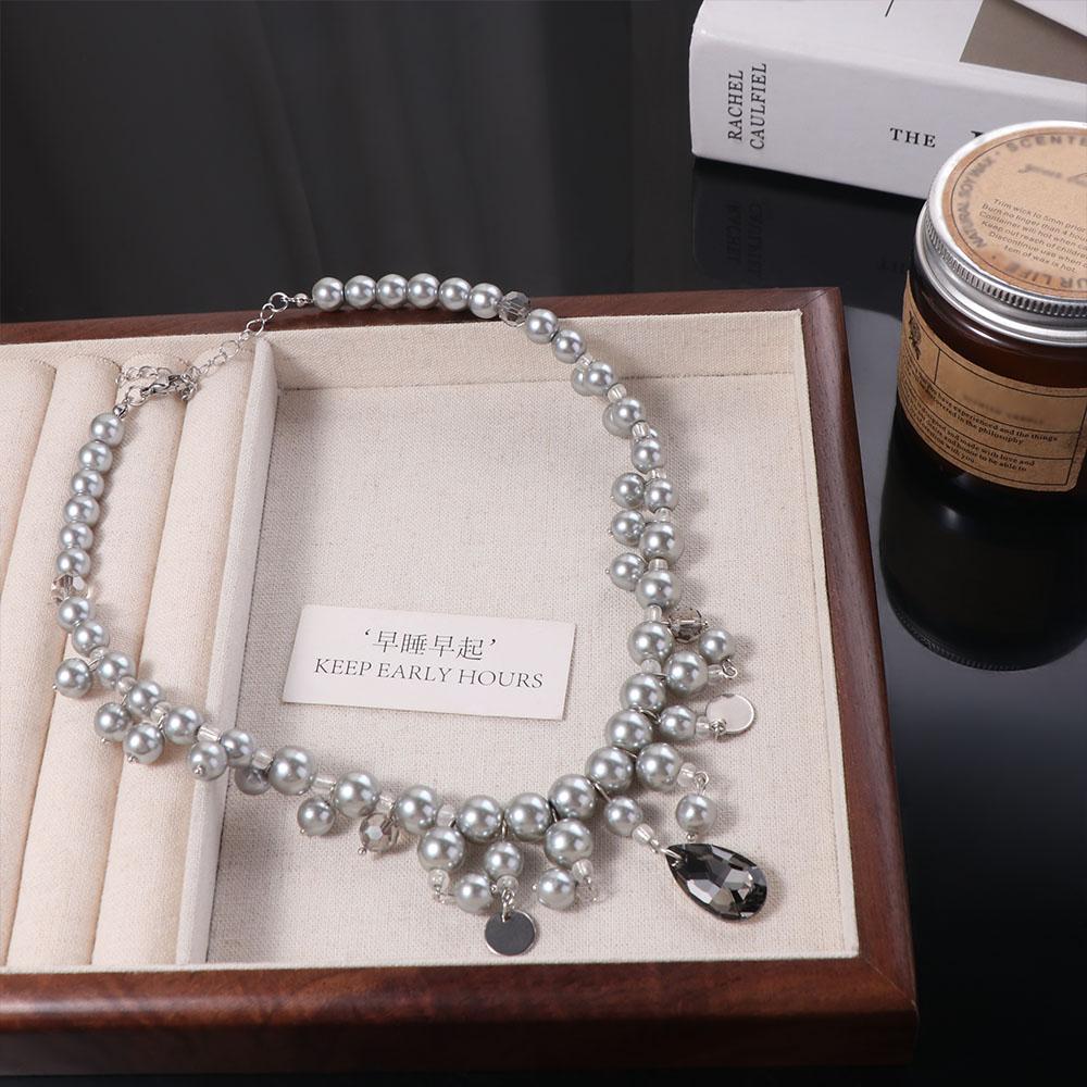 Grey Pearl Double-layer Pearl Tassel Necklaces Exquisite Women's Clavicle Chain  Party