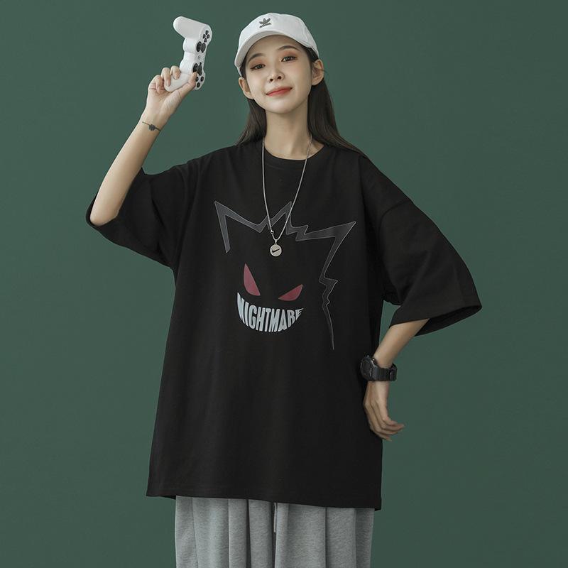 

100% хлопок 240 г Футболка для пары с рисунком маленького дьявола и рукавами-пятиконками M чёрный