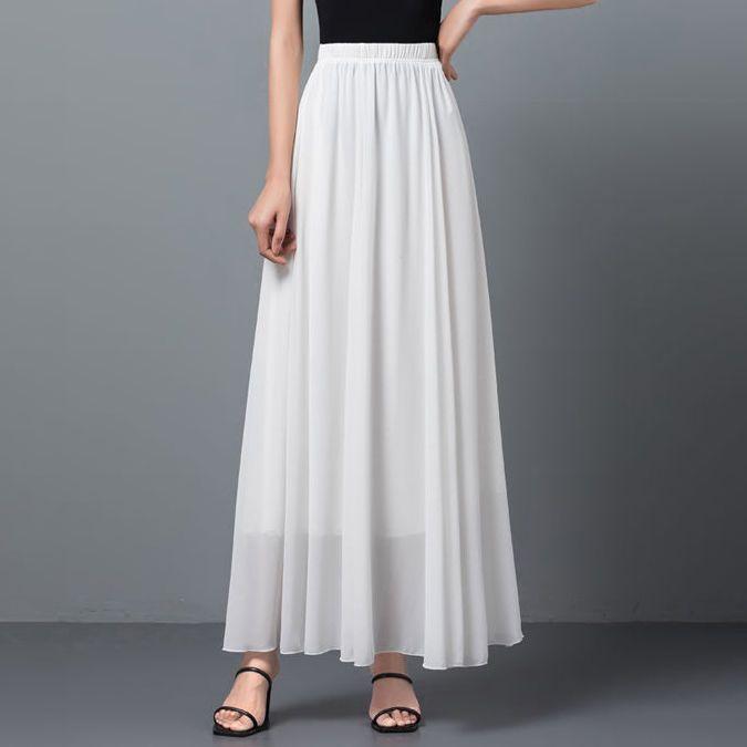 

Юбка из шифона Юбка-шарф Юбка весна и лето Высокая талия и тонкий темперамент Простая черная А-образная длинная юбка Белая 3XL 210-120 kg белый