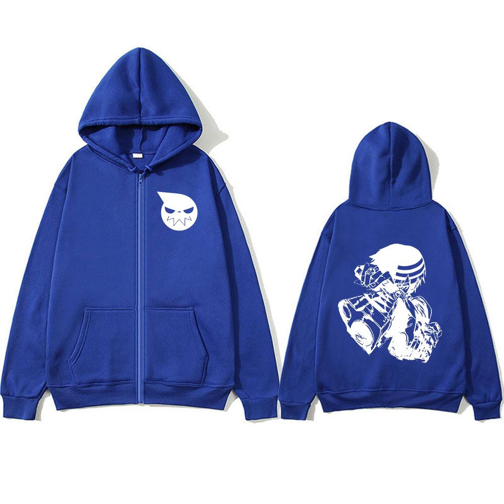 Anime Soul Eater Death The Kid Zipper Hoodies Men Women Zip Up Hooded Sweatshirts Long Sleeves Pullovers Jackets Caot streetwear