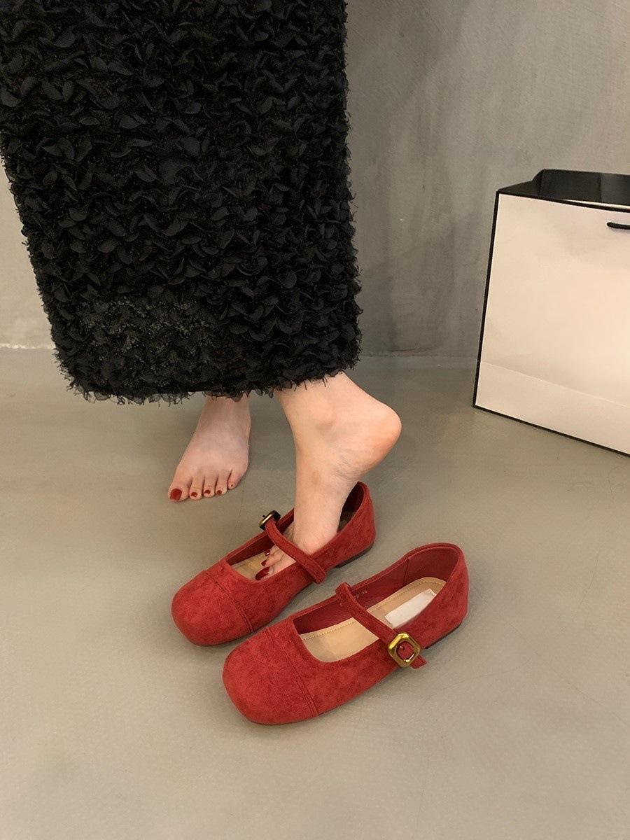 

Французские красные ретро универсальные легкие туфли-одиночки женские на среднем каблуке весна и осень новые нежные сказочные туфли Мэри Джейн на плоской подошве 35 красный