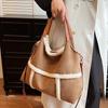 Fashi Lammwolle Patchwork Handtaschen für Damen Herbst Große Kapazität Wildleder Ein Schulter Crossbody Taschen Neue Shopper Tote Tasche Sac