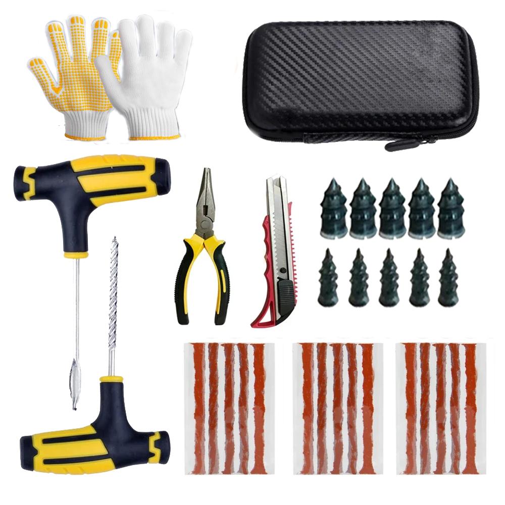 Car Tire Repair Kit Puncture Plug Tools Tyre Puncture Emergency Screw Plunger Kit Rubber Strip  Repair Tool Kit Car Accessories