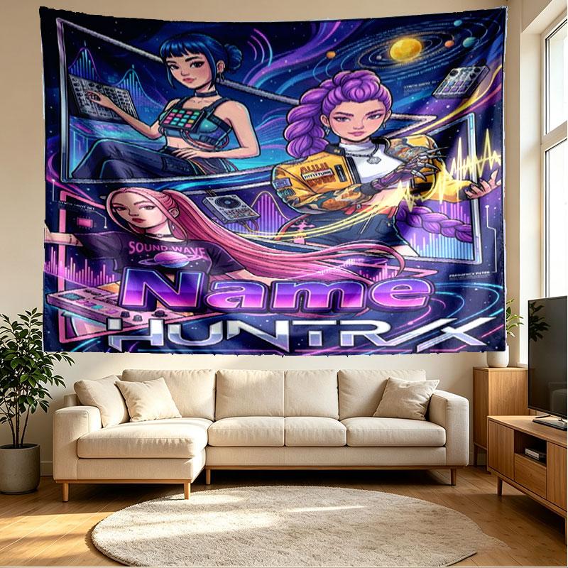 Custom Name Personalized Demon Hunters Kpop Print Tapestry, Wall Art Decor, Bedroom, Dorm, Apartment, LivingRoom, Party Backdrop, Gift for Birthday