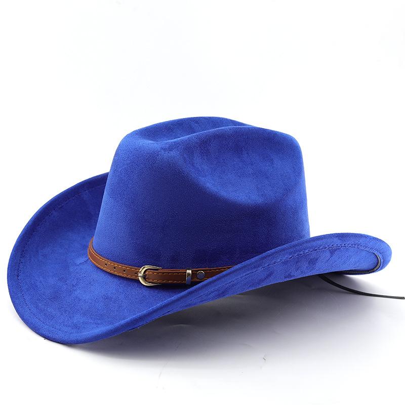 Classic retro belt, western cowboy hat, woolen jazz top hat, men's and women's ethnic style autumn and winter felt hat, big eaves hat