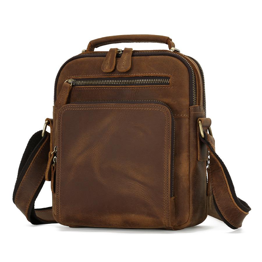 Men s Genuine Leather Crossbody Bag - Crazy Horse Large Capacity Multi-functional Commuter Bag