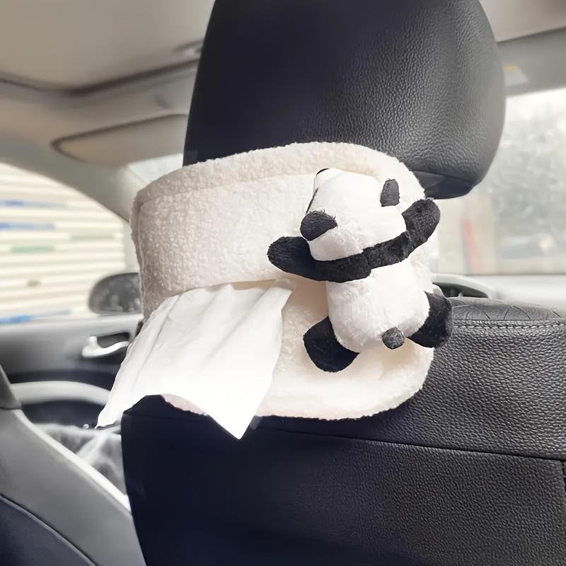 Car Tissue Boxes Panda Bow Plush Accessories Backseat Hanging Tissue Bag Box Holder Hanger Cover Auto Toys Interior Decoration
