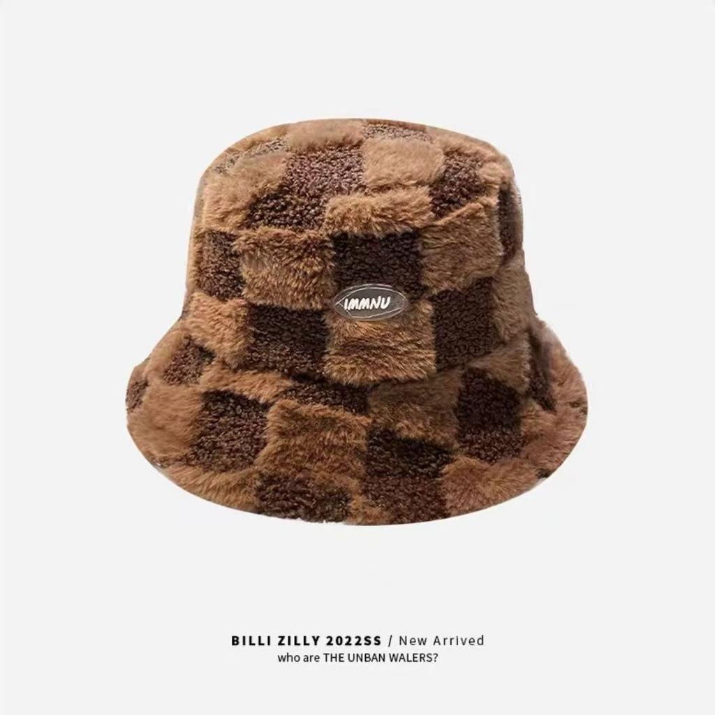 Autumn and winter lamb wool warm versatile student female bucket hat letter plush basin hat fleece