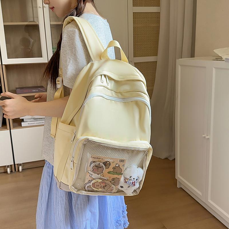 Middle School Student Backpack Solid Color Women's Large Capacity Schoolbag