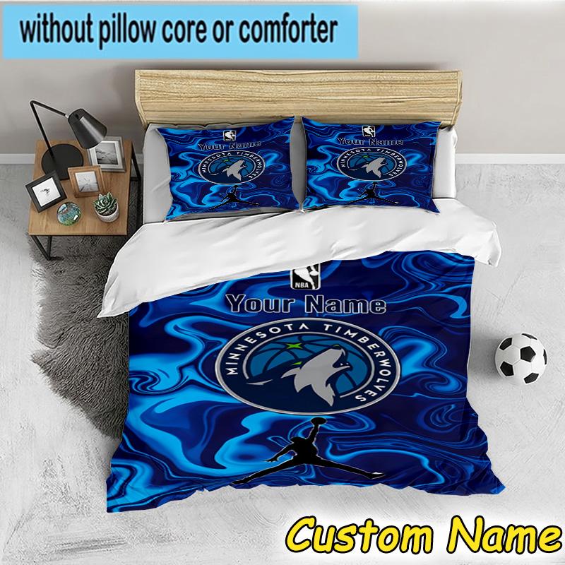 3pcs Custom Name Timberwolves Logo Bedding Set Includes 1 Duvet Cover & 2 Pillowcases for All Seasons Dormitory Home Decor Christmas gifts