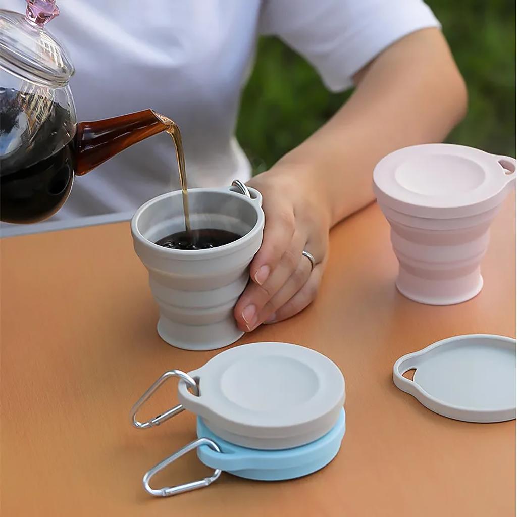 Lightweight to Carry Silicone Folding Cup Mountain Camping Outdoor Use Travel Retractable 180ml Mini Coffee Cup Drinking Cup With Cover Reusable