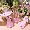 Easter Dinner Table Decor 4 Pcs Bunny Cutlery Holders, Felt Tableware Pouch Bags, Cute Rabbit Utensil Holiday Party Supplies Sleeve, Spring Fork Spoon