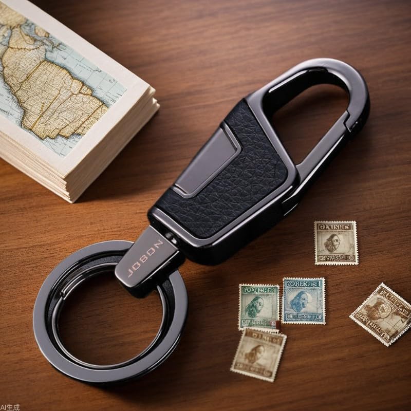 Rockyu Keychain, Men's, Women's, Car Key Ring, Zinc Alloy, Leather-like Design, Double Ring, Silver, Black, Gold, Simple, Stylish, Present, gold